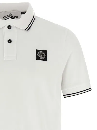 Stone Island White Polo Logo Patch In White