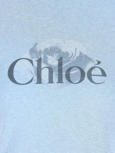 Chloé Short Sleeve Crew Neck T-shirt With Trim In Blue