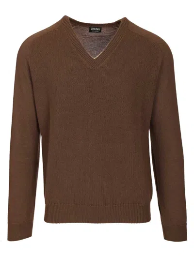 Ermenegildo Zegna Oasi Cashmere Sweater Knitwear Brown In Brown