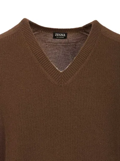 Ermenegildo Zegna Oasi Cashmere Sweater Knitwear Brown In Brown