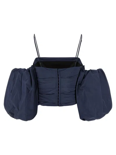 Pinko Cropped Top With Puff Sleeves And Straps