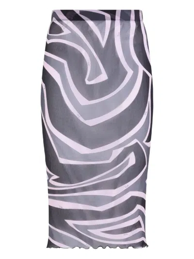 Pucci Prnted Tulle Longuette Midi Skirt Clothing In Multi