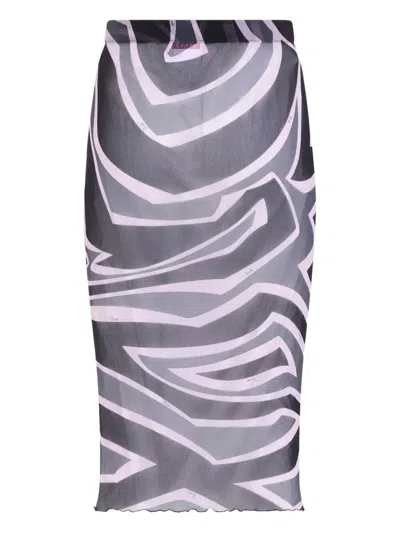 Pucci Prnted Tulle Longuette Midi Skirt Clothing In Multi