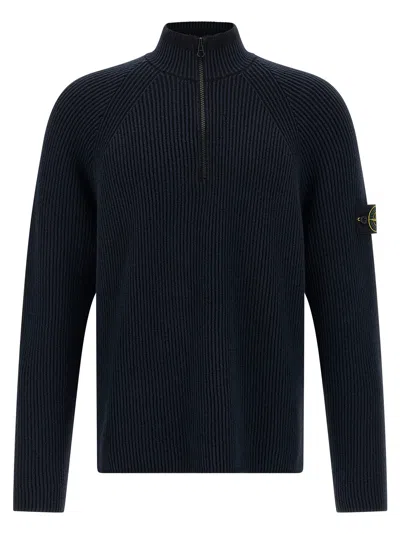 Stone Island Ribbed Crewneck Sweater Fitted Shape In Blue