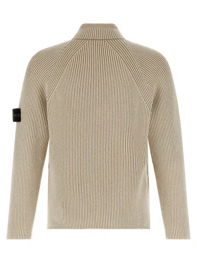 Stone Island Ribbed Cardigan Sweaters And Cardigans Beige In Multi