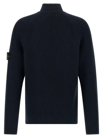 Stone Island Ribbed Crewneck Sweater Fitted Shape In Blue