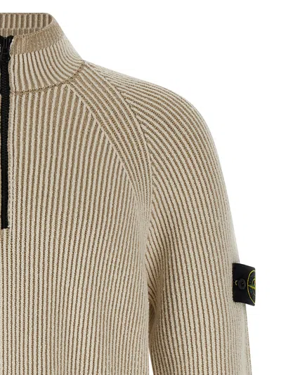 Stone Island Ribbed Cardigan Sweaters And Cardigans Beige In Multi