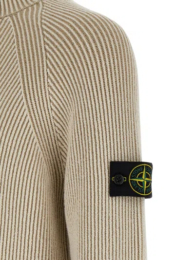 Stone Island Ribbed Cardigan Sweaters And Cardigans Beige In Multi