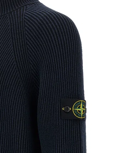 Stone Island Ribbed Crewneck Sweater Fitted Shape In Blue