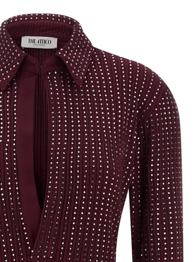 Attico Rhinestone Dress Dresses Bordeaux In Multi