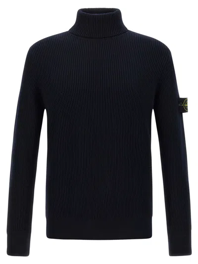 Stone Island Turtleneck Certified Virgin Wool Sweater In Blue