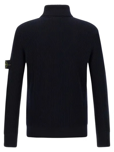 Stone Island Turtleneck Certified Virgin Wool Sweater In Blue