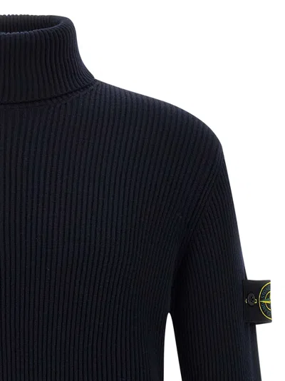 Stone Island Turtleneck Certified Virgin Wool Sweater In Blue