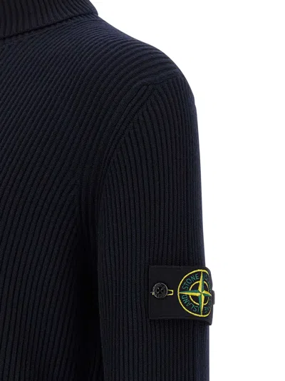 Stone Island Turtleneck Certified Virgin Wool Sweater In Blue