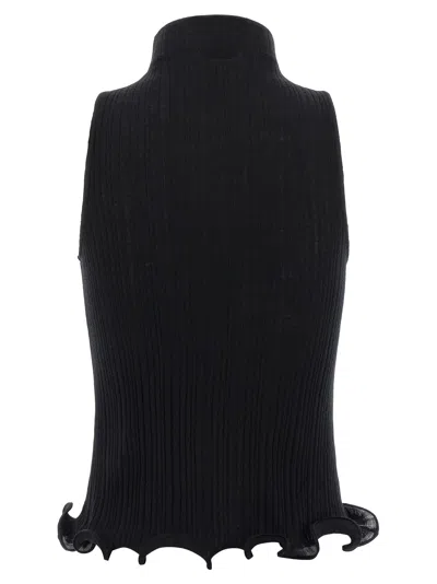 Fendi High Neck Sleeveless Ribbed Top In Black