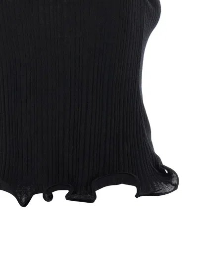 Fendi High Neck Sleeveless Ribbed Top In Black