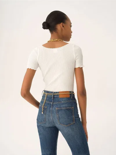 Chloé T-shirt Aderente In Cotone Con Scollo Profondo In White
