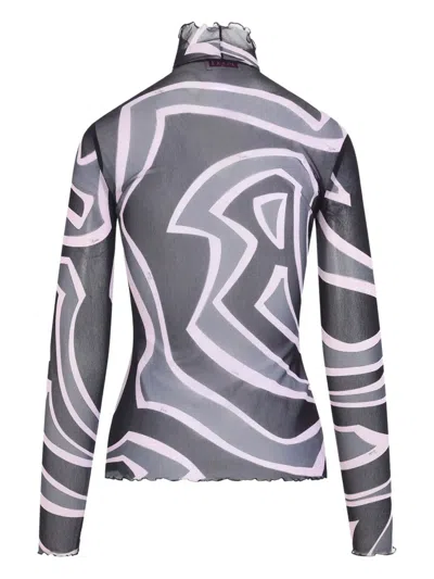 Pucci Semi Sheer Printed Long-sleeved High-neck Top In Multi
