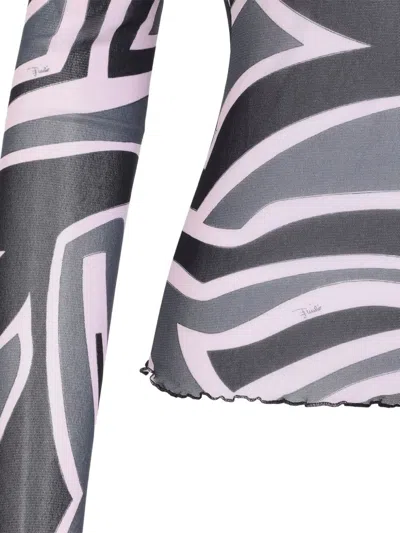Pucci Semi Sheer Printed Long-sleeved High-neck Top In Multi