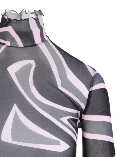 Pucci Semi Sheer Printed Long-sleeved High-neck Top In Multi