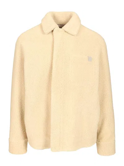 Loewe Shearling Overshirt Shirts White In Brown