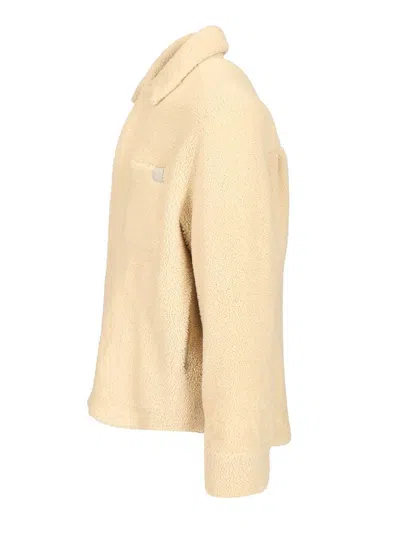 Loewe Shearling Overshirt Shirts White In Brown