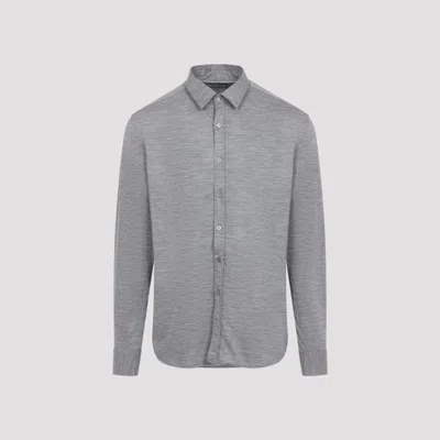 Canali Long-sleeved Wool Shirt In Gray