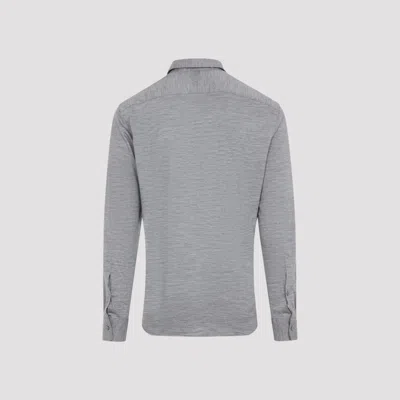 Canali Long-sleeved Wool Shirt In Gray