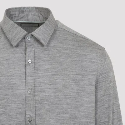Canali Long-sleeved Wool Shirt In Gray