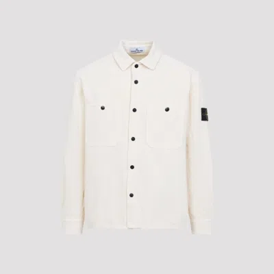 Stone Island White Logo Patch Overshirt In White