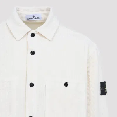 Stone Island White Logo Patch Overshirt In White