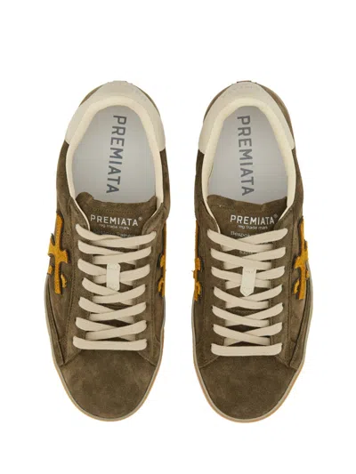 Premiata Low-top Sneakers In Soft Olive Calf Leather In Green