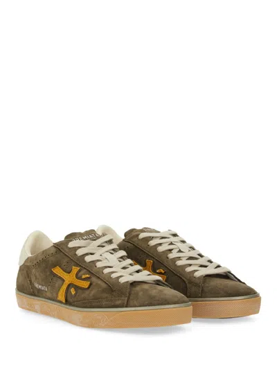 Premiata Low-top Sneakers In Soft Olive Calf Leather In Green