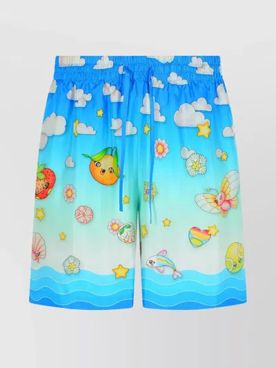 Casablanca Kawaii Silk Bermuda Shorts And Pockets In Multi