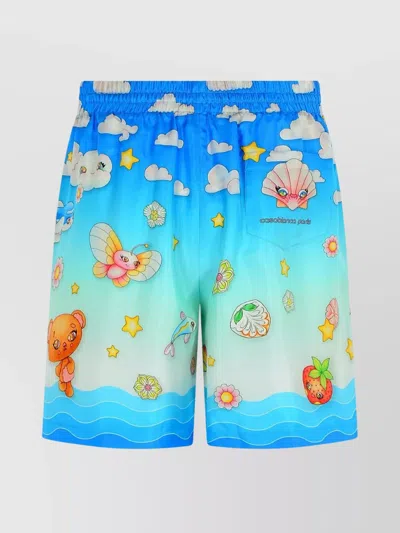 Casablanca Kawaii Silk Bermuda Shorts And Pockets In Multi