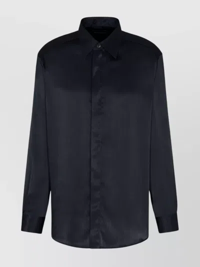 Emporio Armani Long Sleeve Satin Shirt With Spread Collar In Black