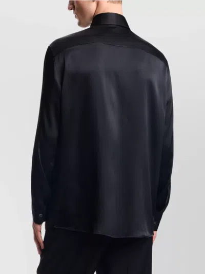 Emporio Armani Long Sleeve Satin Shirt With Spread Collar In Black