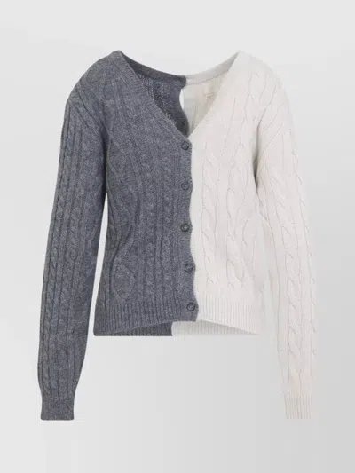 Moschino Cable Knit Color Block Long Sleeve Sweater In Multi