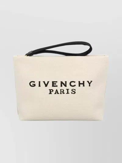Givenchy Canvas Rectangular Clutch Bag With Wrist Strap In White