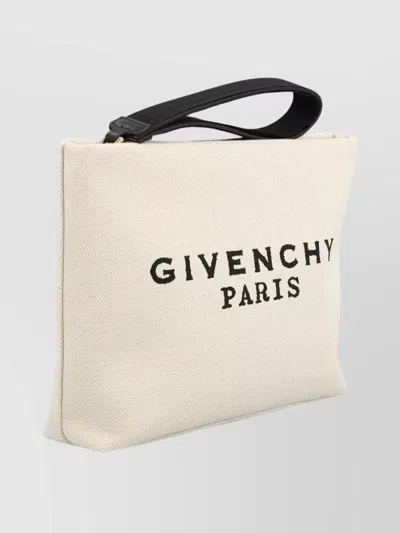 Givenchy Canvas Rectangular Clutch Bag With Wrist Strap In White