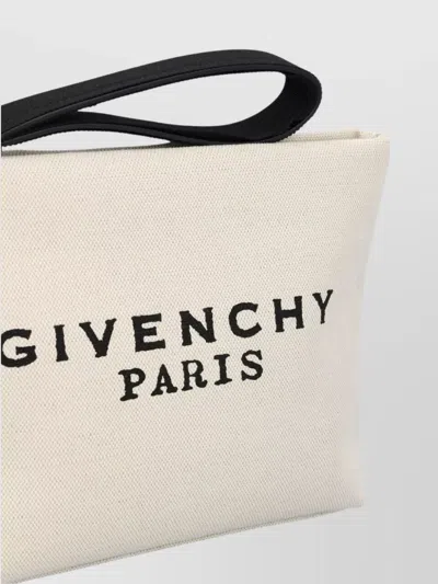 Givenchy Canvas Rectangular Clutch Bag With Wrist Strap In White