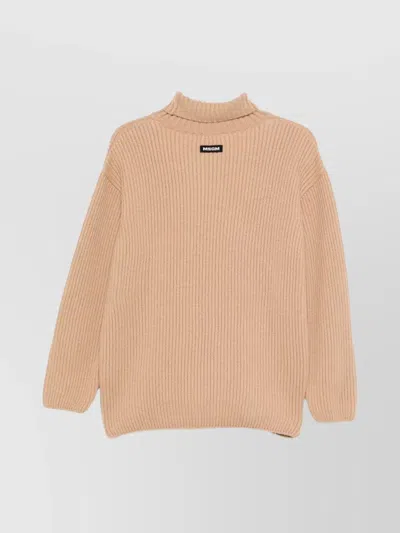 Msgm Turtleneck Sweater With Contrast Hem And Long Sleeves In Brown