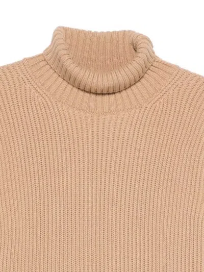 Msgm Turtleneck Sweater With Contrast Hem And Long Sleeves In Brown