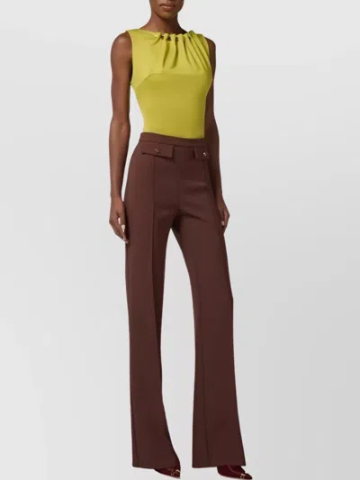 Elisabetta Franchi Fitted Sleeveless Top With Button Embellishments And Gathered Neckline In Yellow