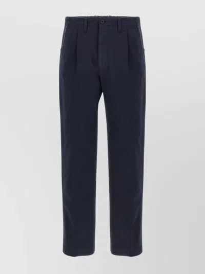 Incotex Cotton Trousers With Pleated Front And Pockets In Blue