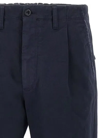 Incotex Cotton Trousers With Pleated Front And Pockets In Blue