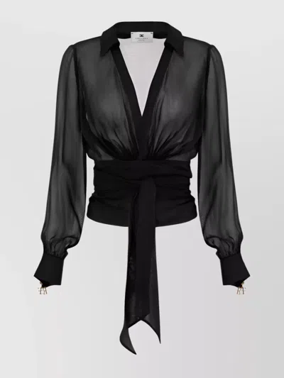 Elisabetta Franchi Blouse In Voile Fabric With Sash In Black