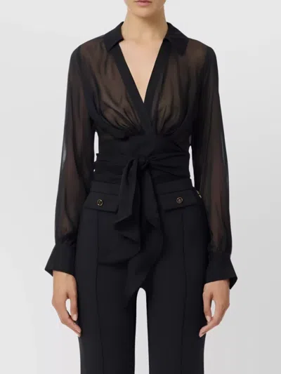 Elisabetta Franchi Blouse In Voile Fabric With Sash In Black