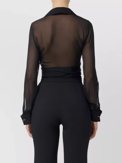 Elisabetta Franchi Blouse In Voile Fabric With Sash In Black