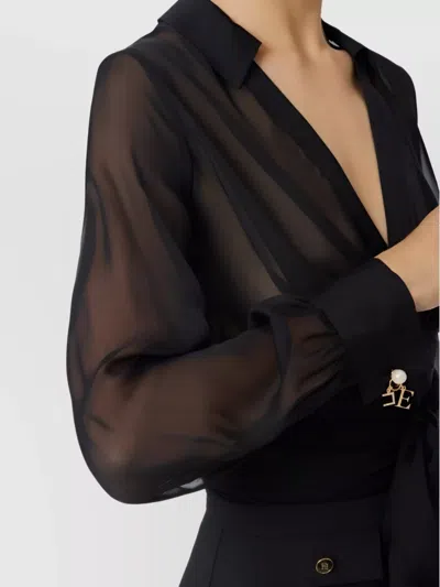 Elisabetta Franchi Blouse In Voile Fabric With Sash In Black